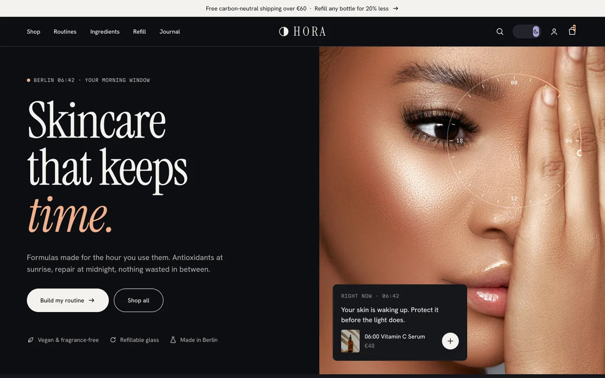 Home page in the Night theme