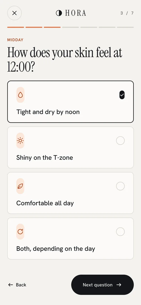 Mobile skin quiz
