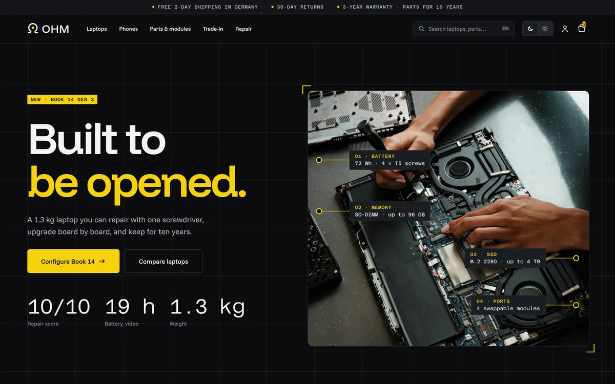 Home page in the Graphite theme