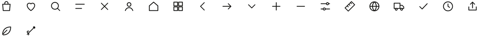 22 line icons on a 24 pixel grid with a 1.5 pixel stroke