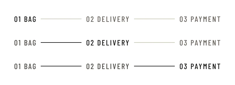 Checkout steps: bag, delivery, payment